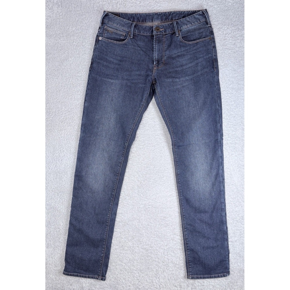 Emporio Armani Men Jeans 32x32 (32x31) Blue Denim Slim Straight Stretch Designer